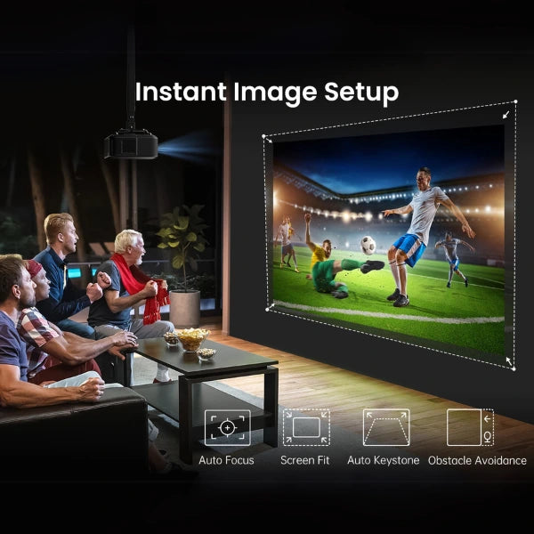 People watching a soccer game on a Yaber projector with Instant Image Setup