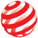 Red and white striped sphere on a white background