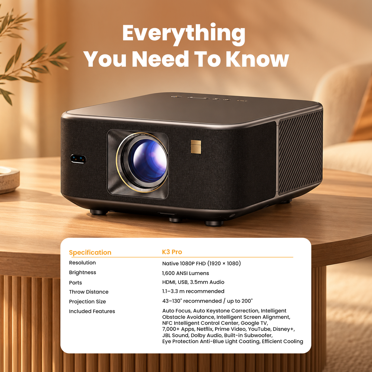 Yaber Entertainment Projector K3 Pro