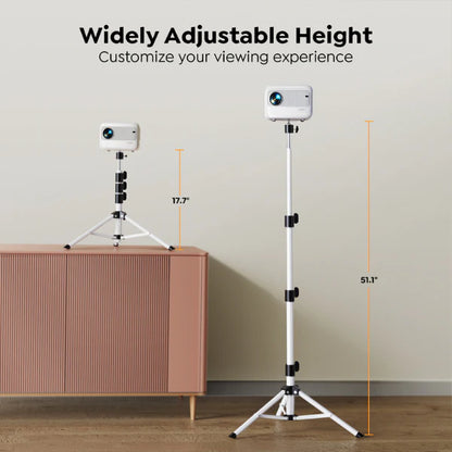Projector on an adjustable stand with height measurement labels