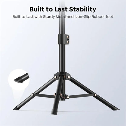 Black tripod stand with text 'Built to Last Stability' on a light gray background