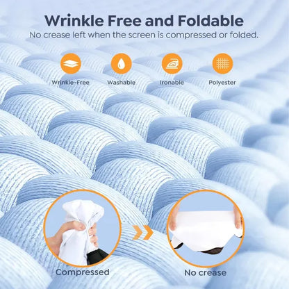 Wrinkle-free fabric with compression and no-crease features on a blue background